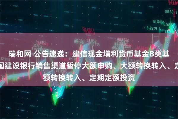 瑞和网 公告速递：建信现金增利货币基金B类基金份额在中国建设银行销售渠道暂停大额申购、大额转换转入、定期定额投资